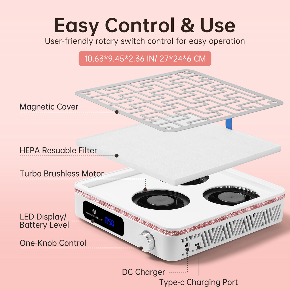 Triple Turbo Fan Rechargeable Nail Dust Collector - CS602-X10
