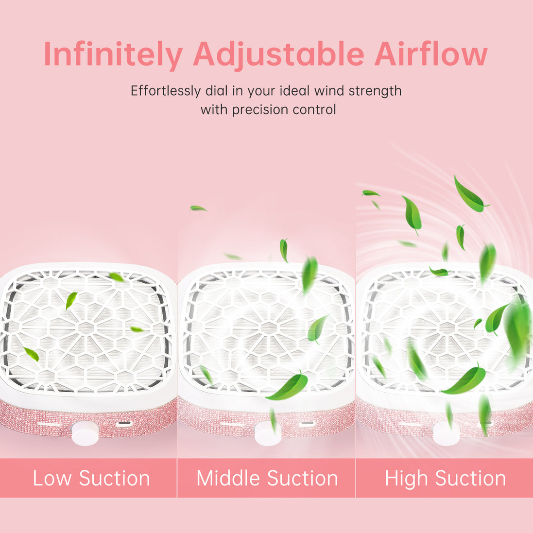 Rechargeable Nail Dust Collector Pink Rhinestones- CS9