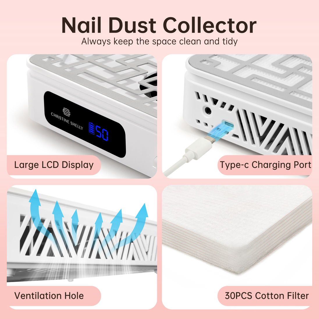 Triple Turbo Fan Rechargeable Nail Dust Collector - CS602-X02