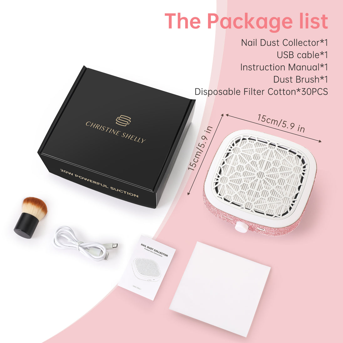 Rechargeable Nail Dust Collector Pink Rhinestones- CS9