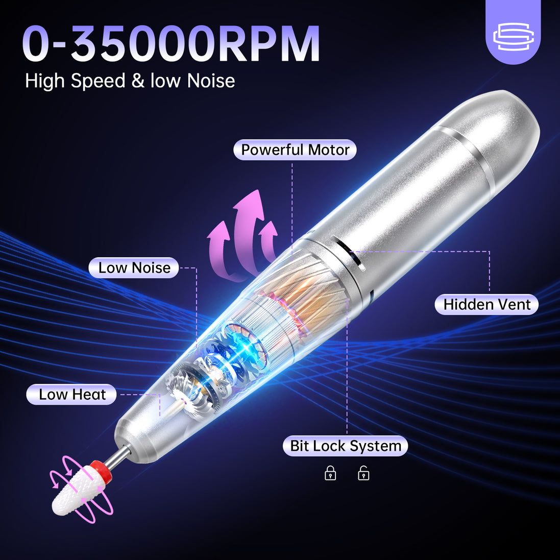 Rechargeable 35000RPM Electric Nail Drill - CS809