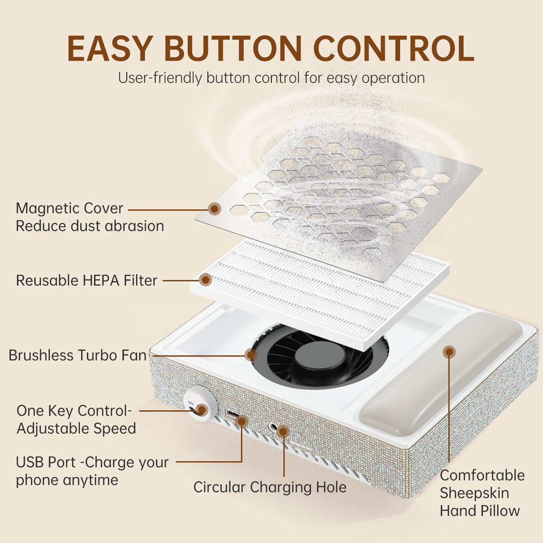 Rechargeable 650PA Nail Dust Collector - CS502-X02
