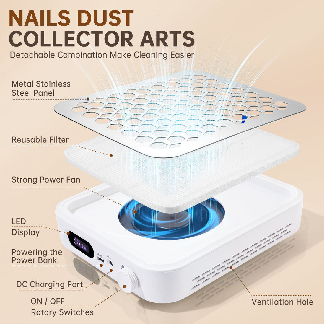 Rechargeable Nail Dust Collector - CS503-X12