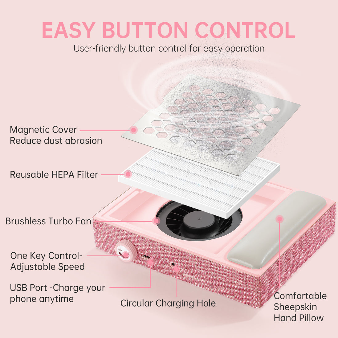 Rechargeable 650PA Nail Dust Collector - CS502-X10