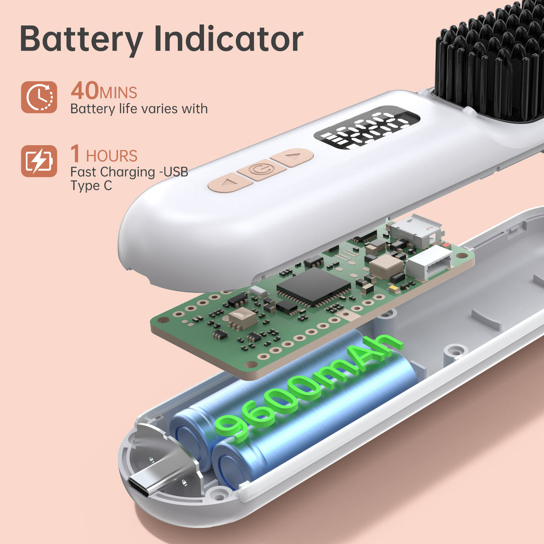 Cordless Hair Straightener Brush 9600mAh - CS2306-X202