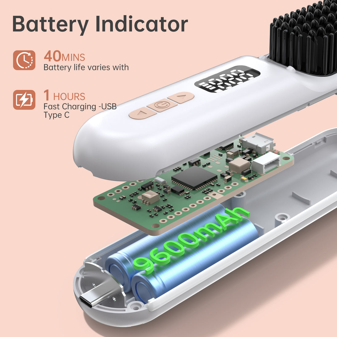 Cordless Hair Straightener Brush 9600mAh - CS2306-X210