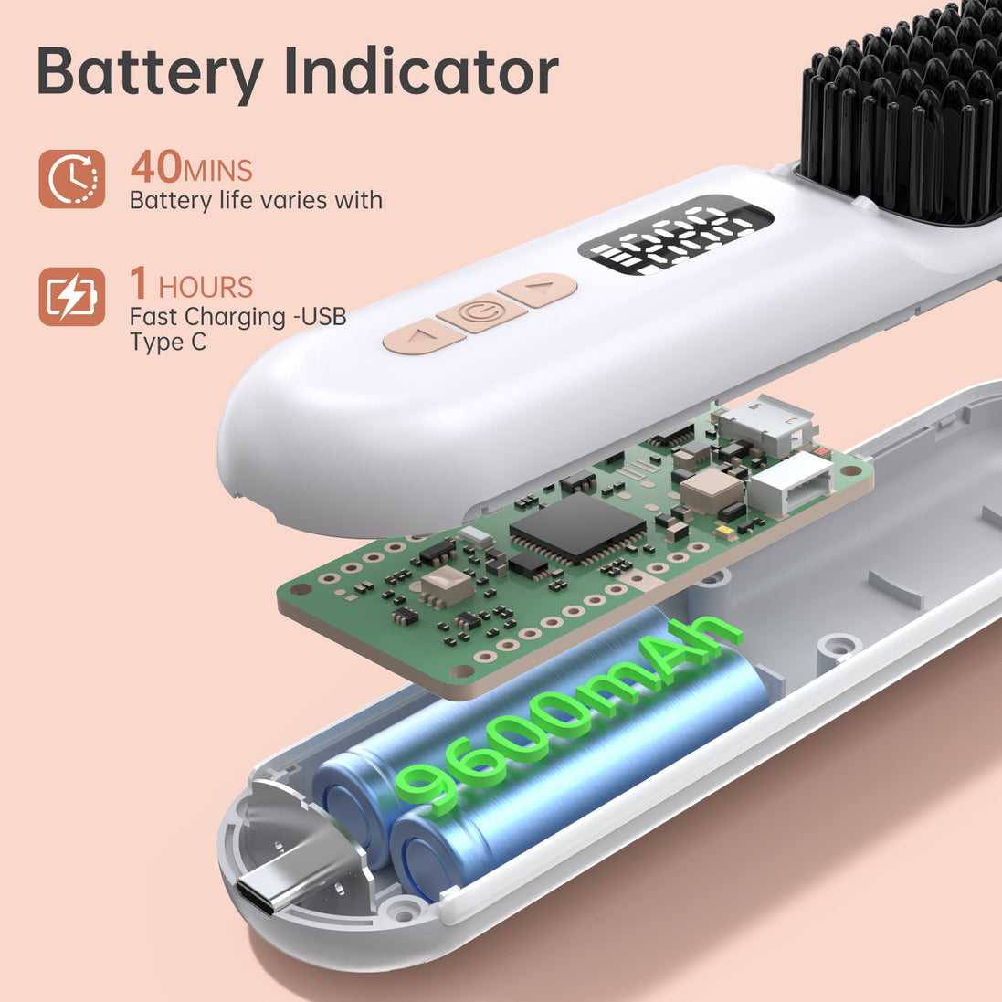 Cordless Hair Straightener Brush 9600mAh - CS2306-X218