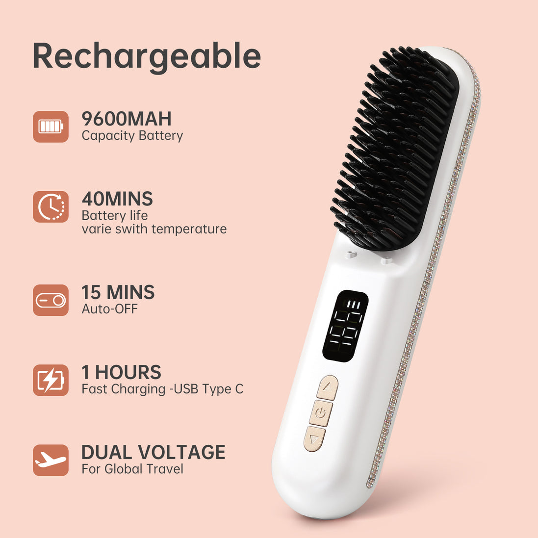 Cordless Hair Straightener Brush 9600mAh - CS2306-X202