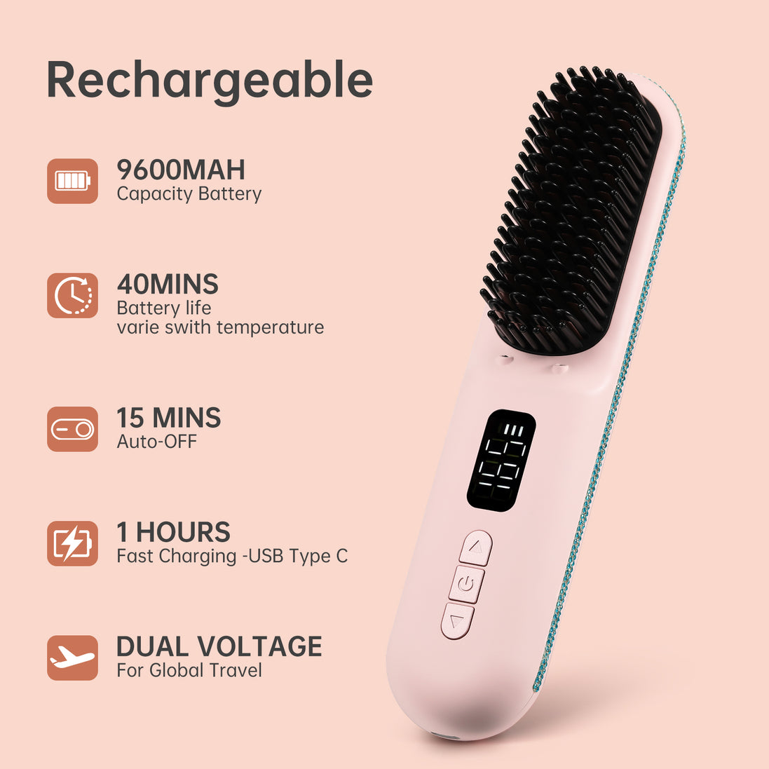 Cordless Hair Straightener Brush 9600mAh - CS2306-X915