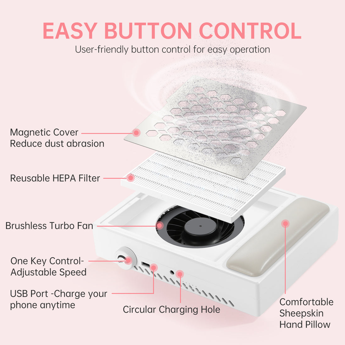 Rechargeable 650PA Nail Dust Collector - CS502-X12