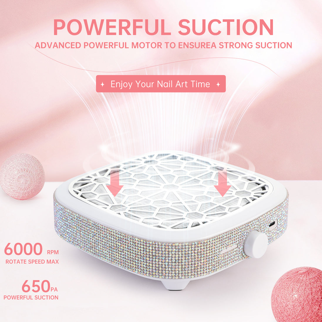 Rechargeable Nail Dust Collector AB Rhinestone- CS9