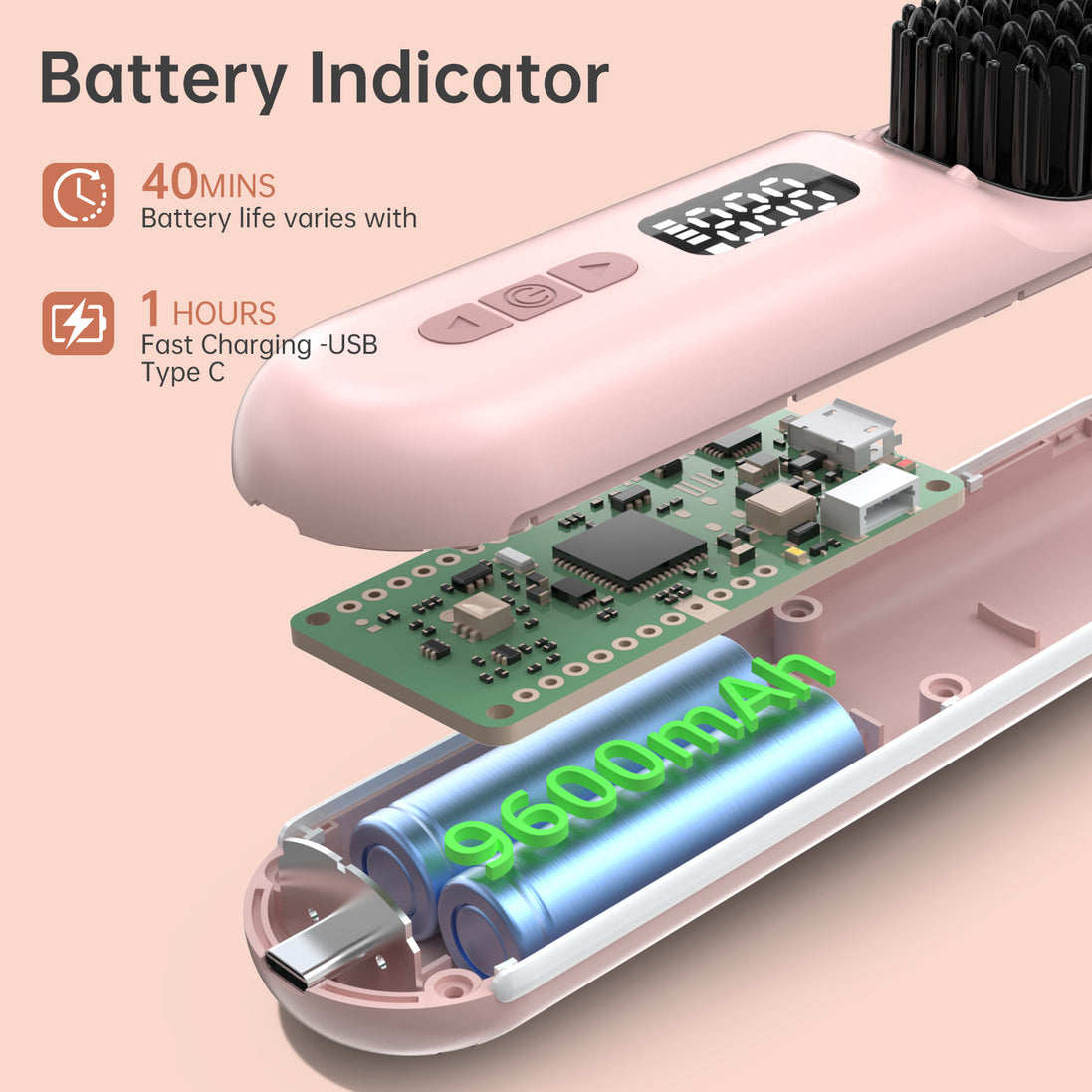 Cordless Hair Straightener Brush 9600mAh - CS2306-X915
