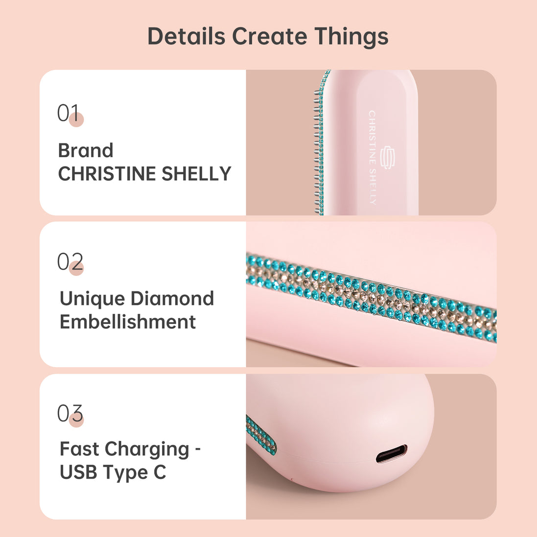 Cordless Hair Straightener Brush 9600mAh - CS2306-X915