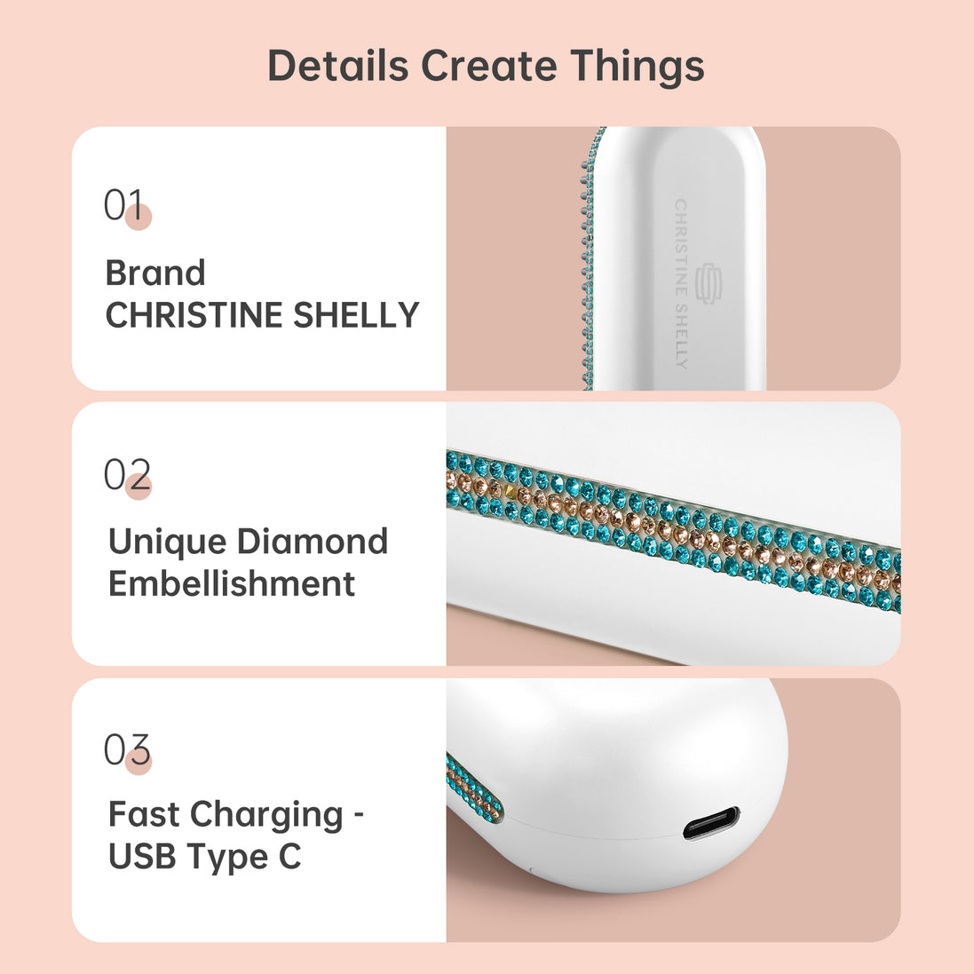 Cordless Hair Straightener Brush 9600mAh - CS2306-X215