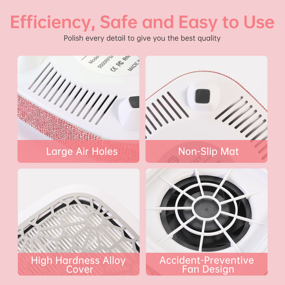 Rechargeable Nail Dust Collector Pink Rhinestones- CS9