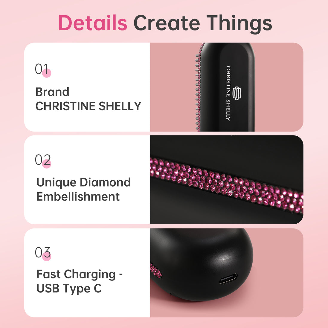 Cordless Hair Straightener Brush 9600mAh - CS2306-X104