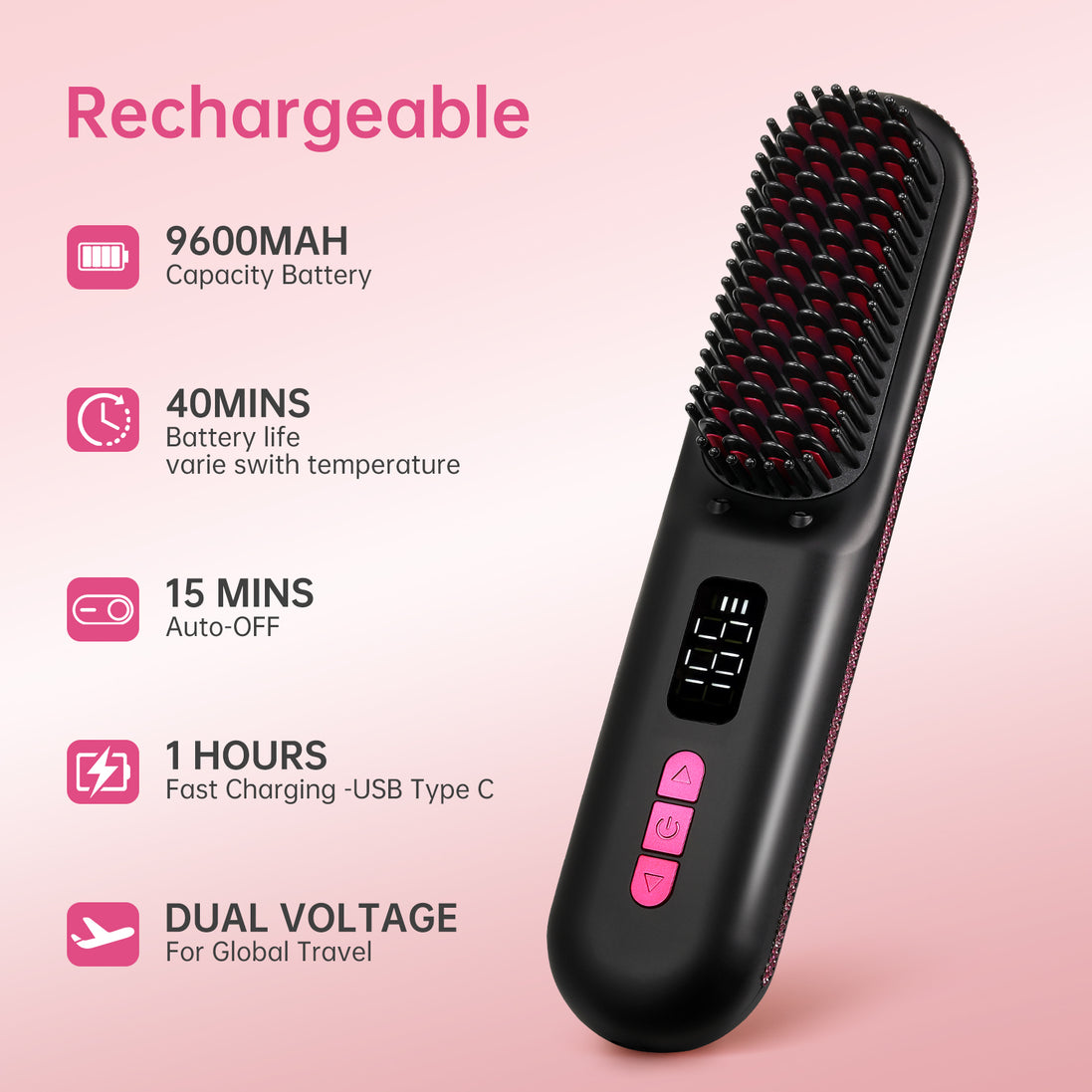 Cordless Hair Straightener Brush 9600mAh - CS2306-X104