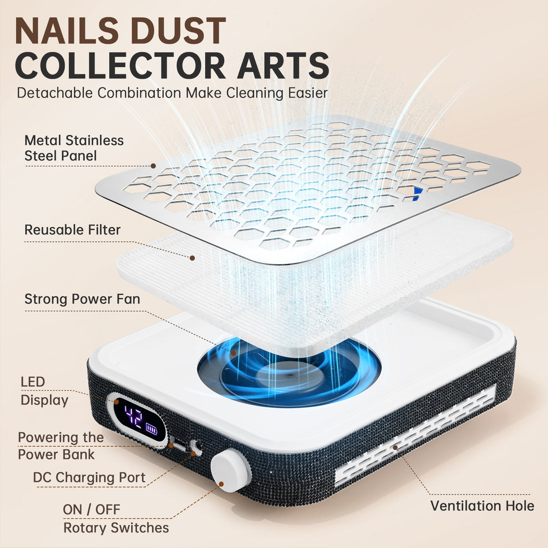 Rechargeable Nail Dust Collector - CS503-X01