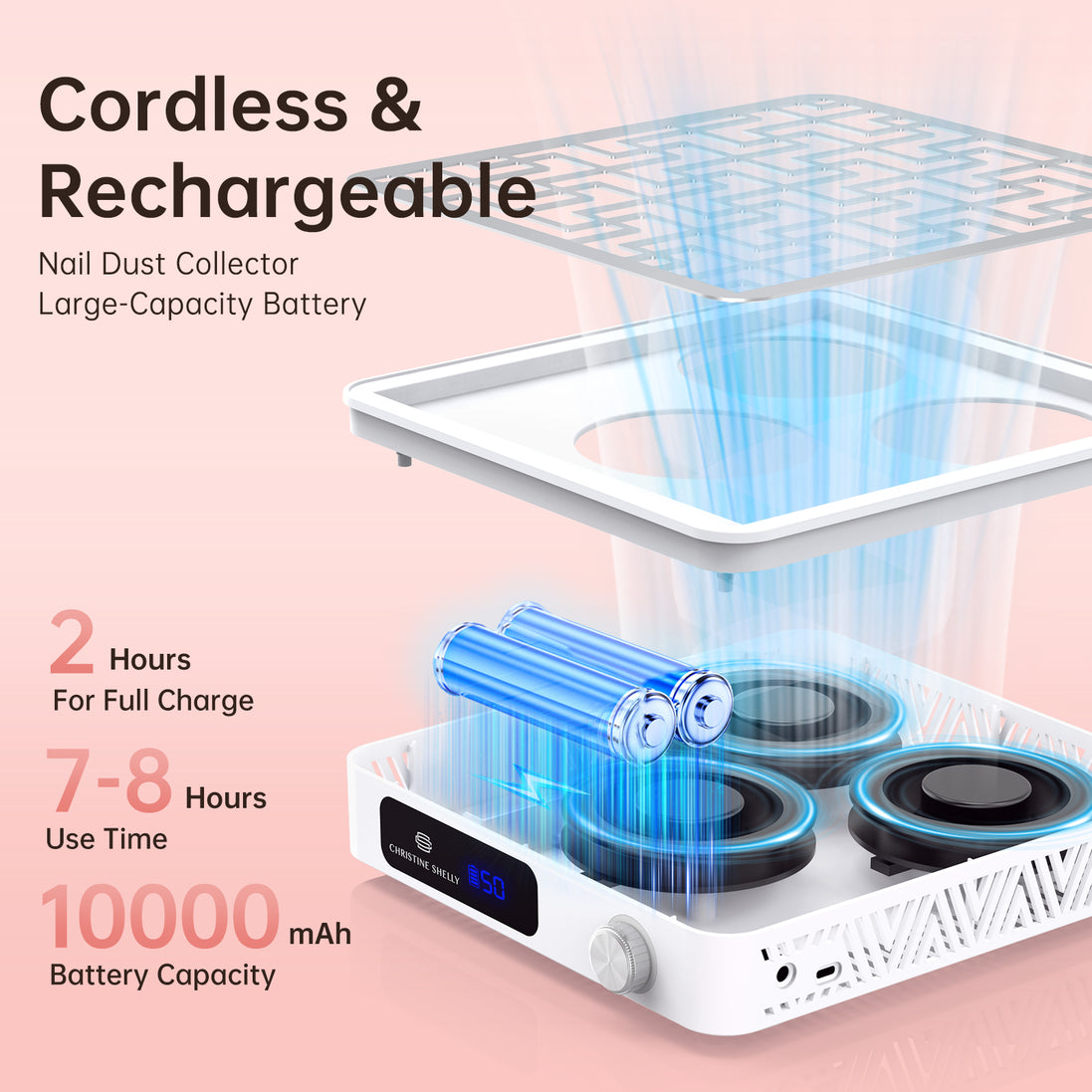 Triple Turbo Fan Rechargeable Nail Dust Collector - CS602-X10