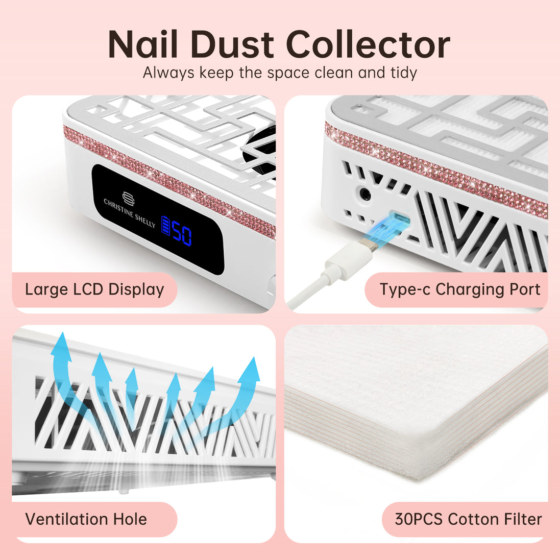 Triple Turbo Fan Rechargeable Nail Dust Collector - CS602-X10