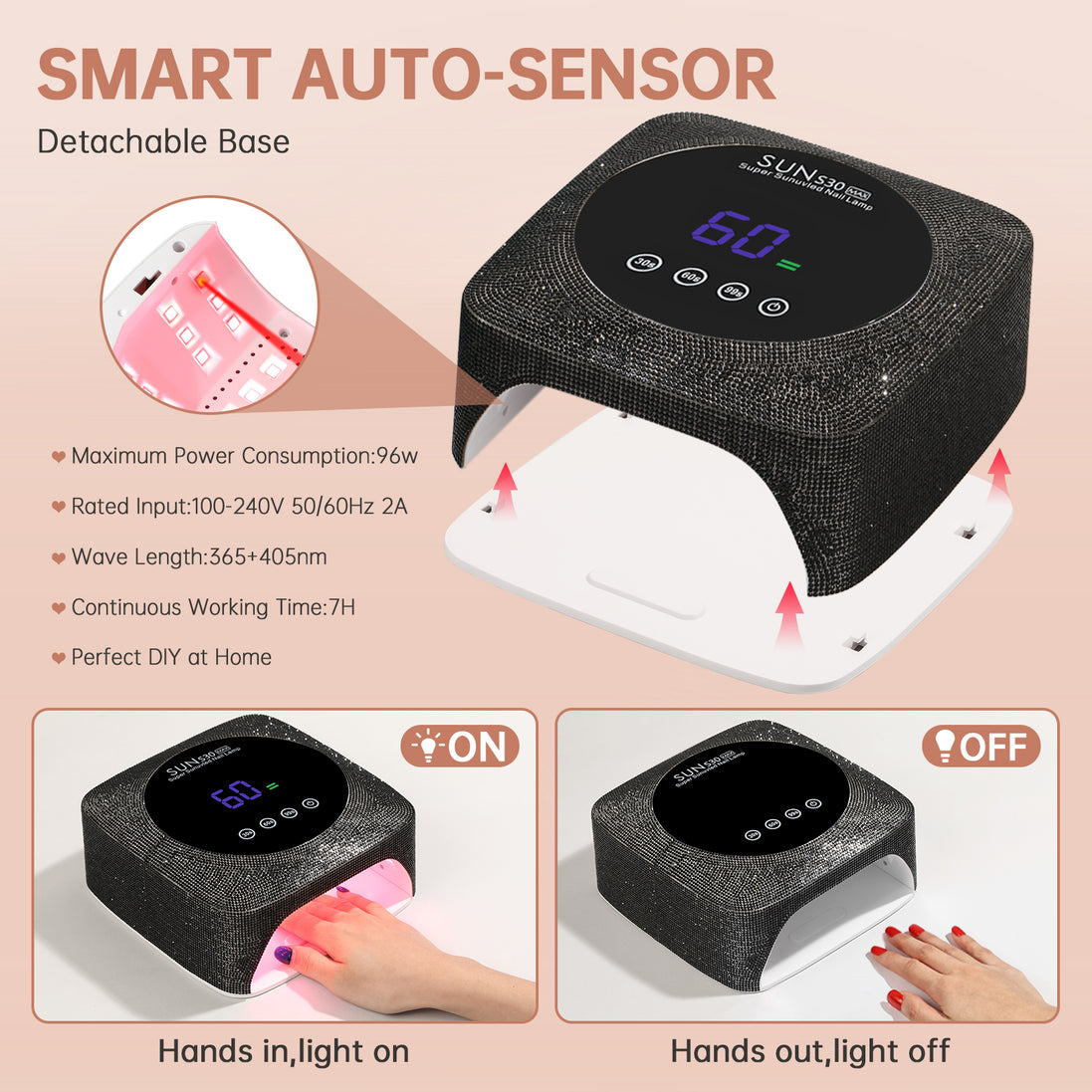 Rechargeable 96W UV Nail Lamp - CSS30-X01