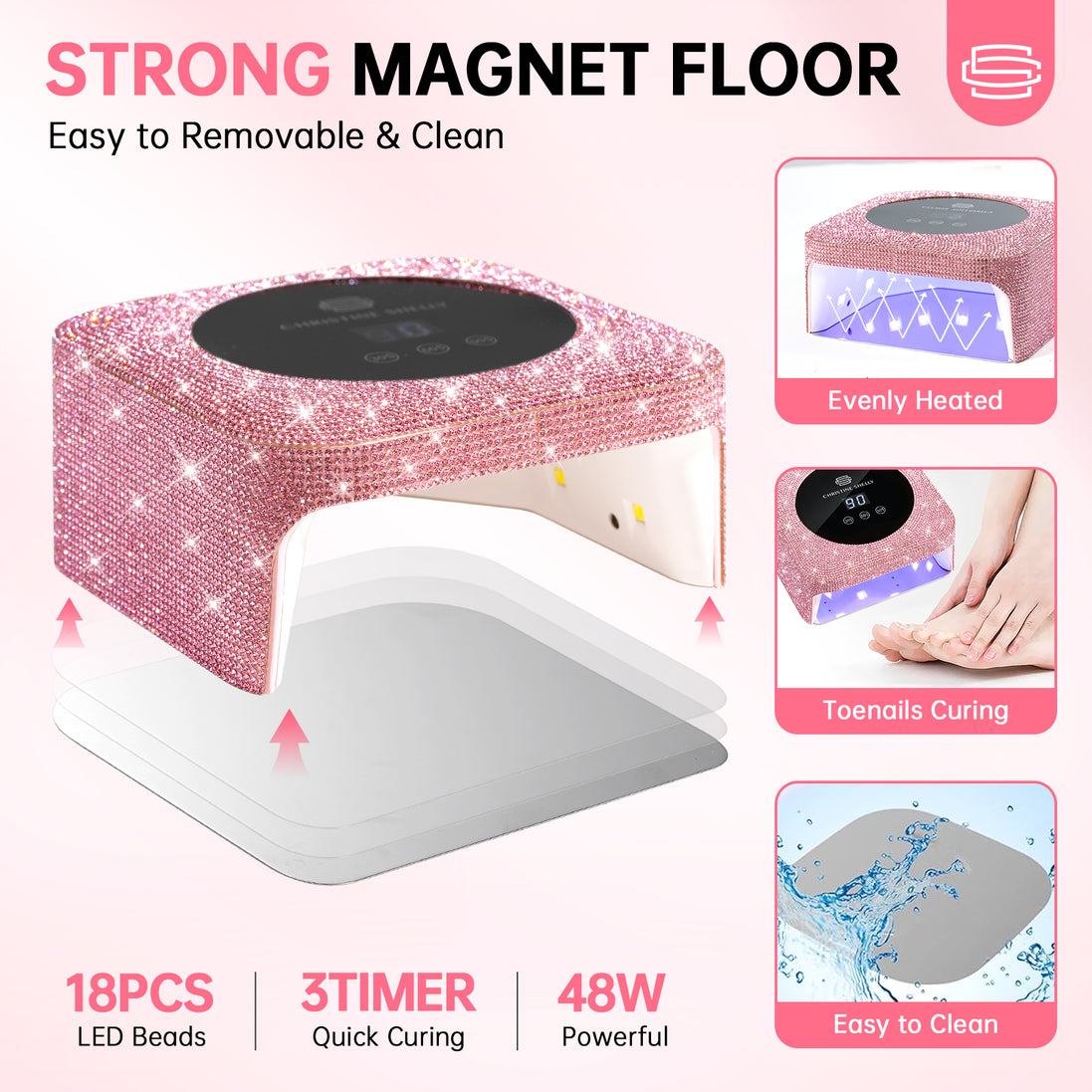 48W Plug-in UV Nail Lamp Pink Rhinestones- CSH12