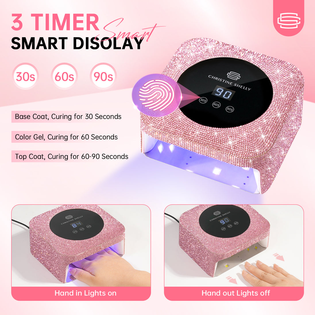 48W Plug-in UV Nail Lamp Pink Rhinestones- CSH12