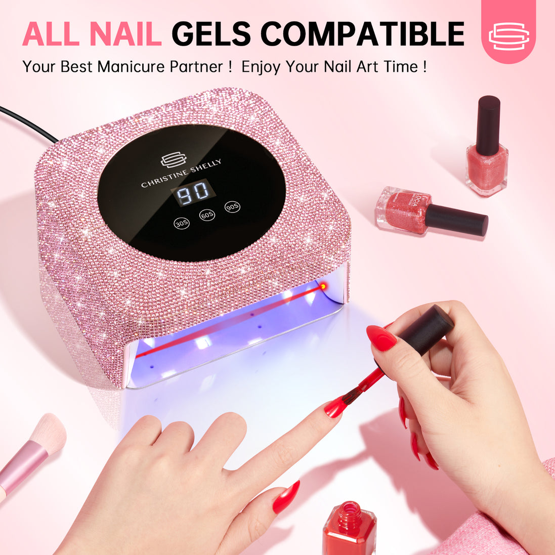 48W Plug-in UV Nail Lamp Pink Rhinestones- CSH12