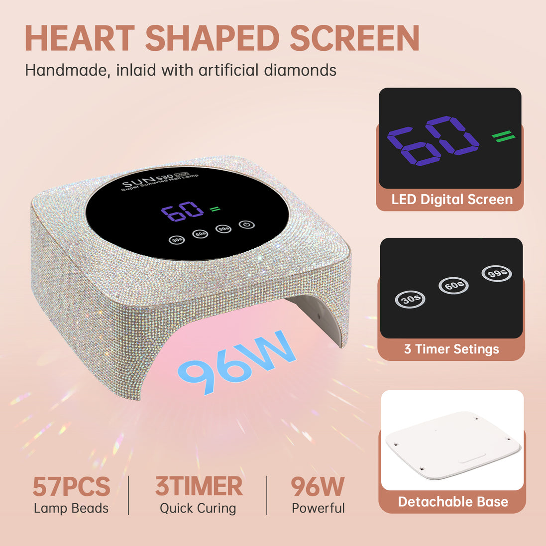 Rechargeable 96W UV Nail Lamp - CSS30-X02