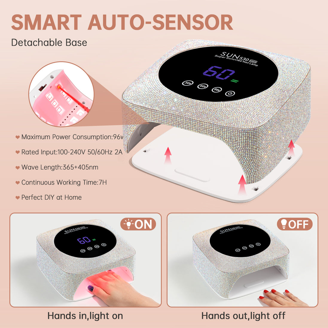 Rechargeable 96W UV Nail Lamp - CSS30-X02