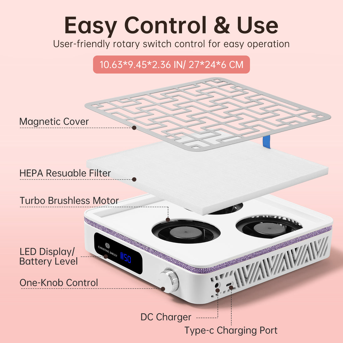 Triple Turbo Fan Rechargeable Nail Dust Collector - CS602-X19