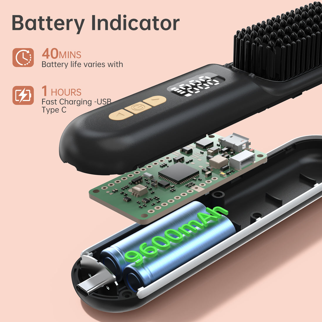 Cordless Hair Straightener Brush 9600mAh - CS2306-X118